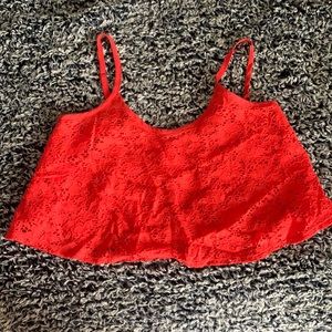 Bright coral flowy lacy crop